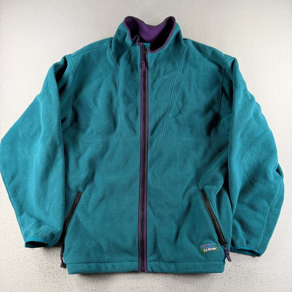 Vintage 90s LL Bean Fleece Jacket Teal Purple Full Zip Outdoors Colorblock
